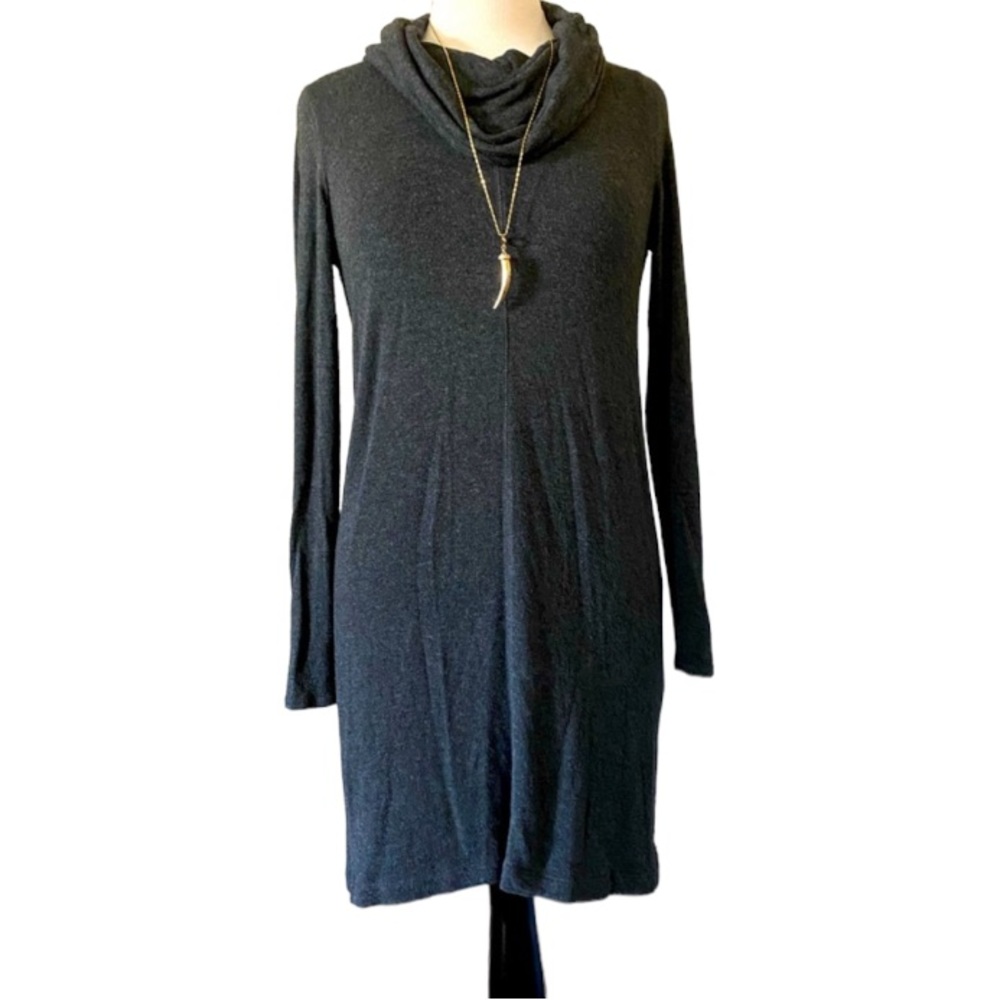 Lou & Grey Cowl Neck Super Soft Charcoal Gray Sweater Mini Dress